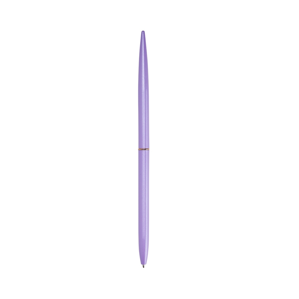 Caneta de metal giratória ultrafina em formato de fuso personalizada com a logo da empresa, na cor roxo