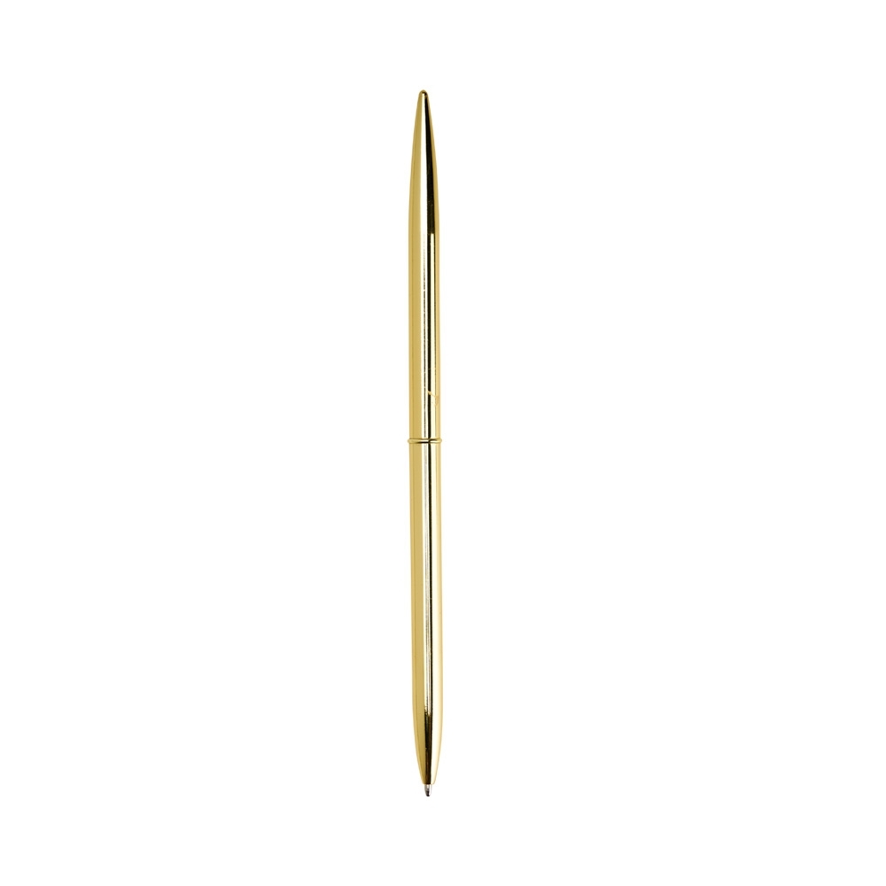 Caneta de metal giratória ultrafina com acabamento metalizado personalizada com a logo da empresa, na cor dourado