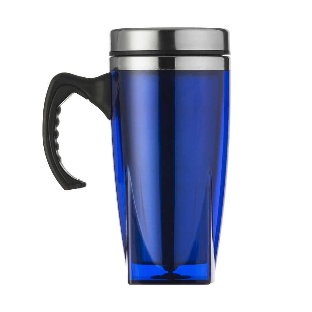 Caneca 450 ml fundo quadrado na cor Azul, personalizada com a logo da empresa