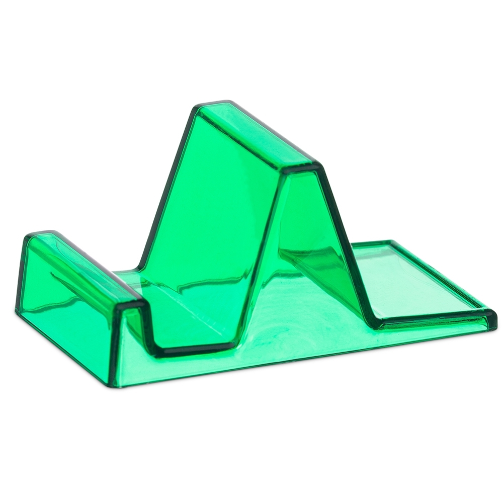 Suporte para celular em acrílico translúcido personalizado com a logo da empresa, na cor verde