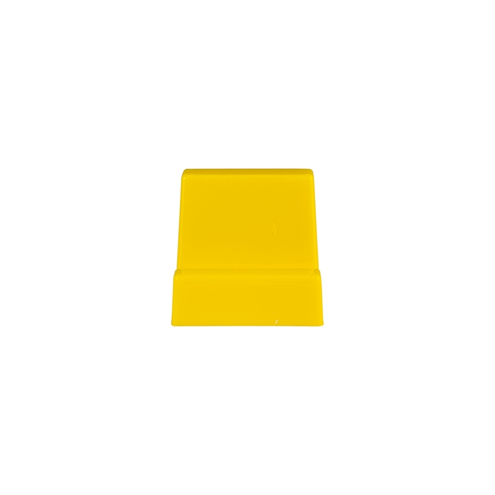 Suporte para celular em acrílico opaco personalizado com a logo da empresa, na cor amarelo