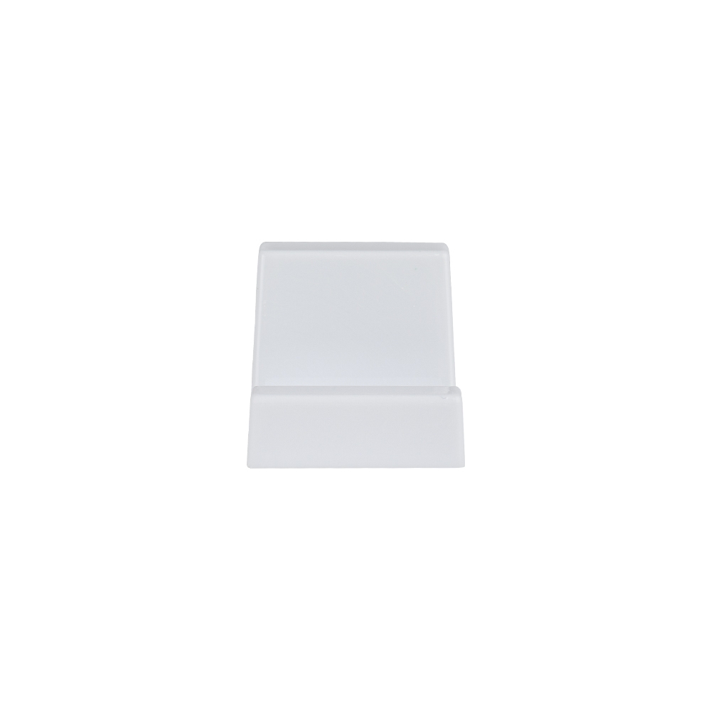 Suporte para celular em acrílico opaco personalizado com a logo da empresa, na cor branco