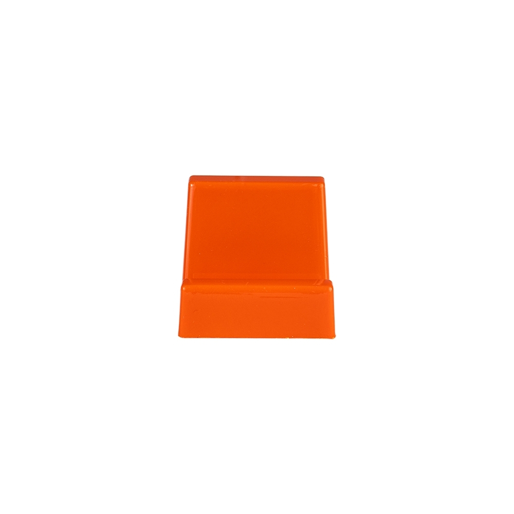 Suporte para celular em acrílico opaco personalizado com a logo da empresa, na cor laranja