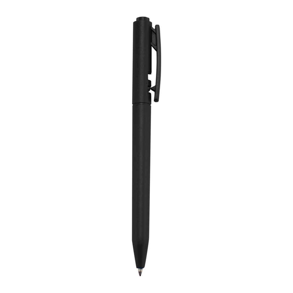 Caneta plástica com tinta preta e cor sólida na cor Preto, personalizada com a logo da empresa