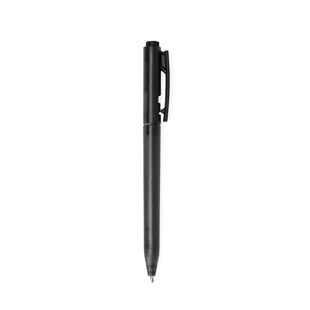 Caneta de plástico com carga preta e tinta preta na cor Fumê, personalizada com a logo da empresa