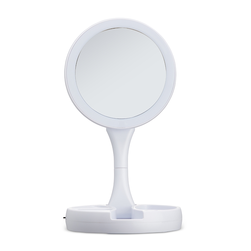 Espelho dobrável de plástico com LED na cor Branco, personalizado com a logo da empresa