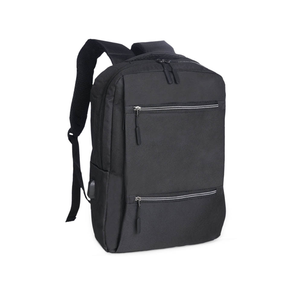 Mochila de nylon USB 20 litros com 4 compartimentos e engate de mala personalizada com a logo da empresa