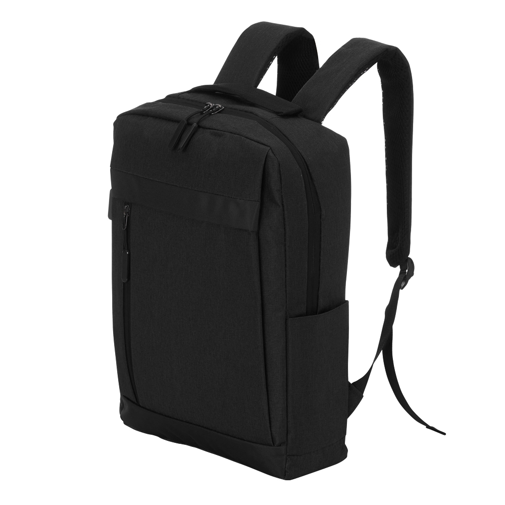 Mochila de nylon USB 18 litros impermeável com 3 compartimentos na cor Preto, personalizada com a logo da empresa