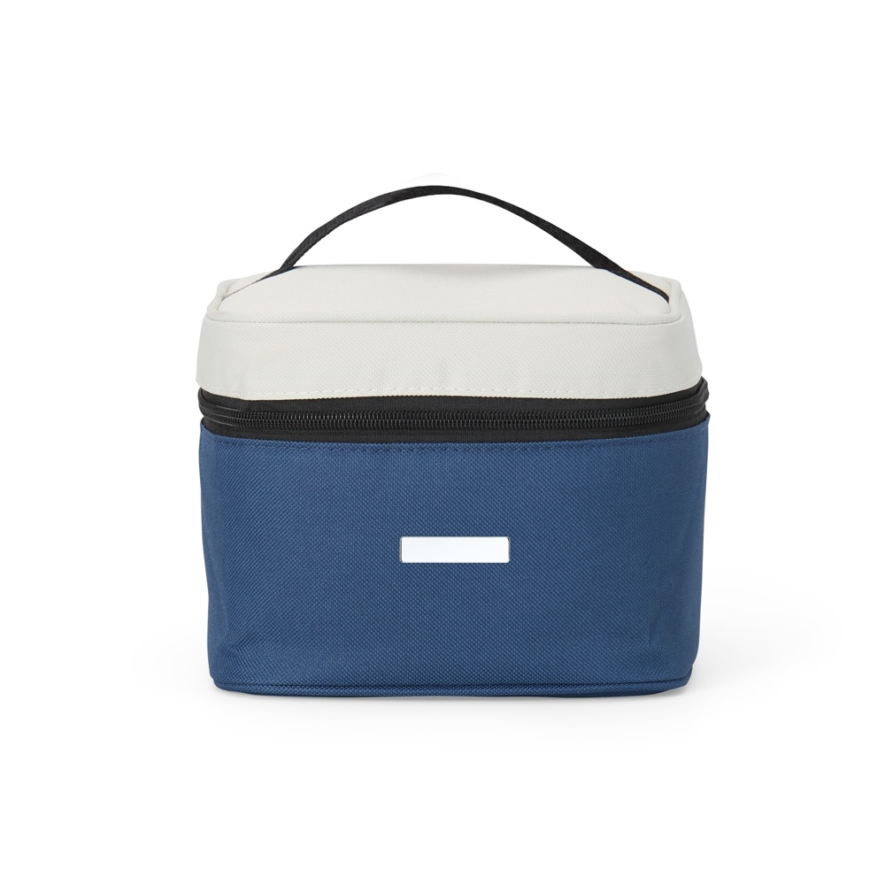 Bolsa térmica 5 litros de nylon personalizada com a logo da empresa, na cor azul / branco