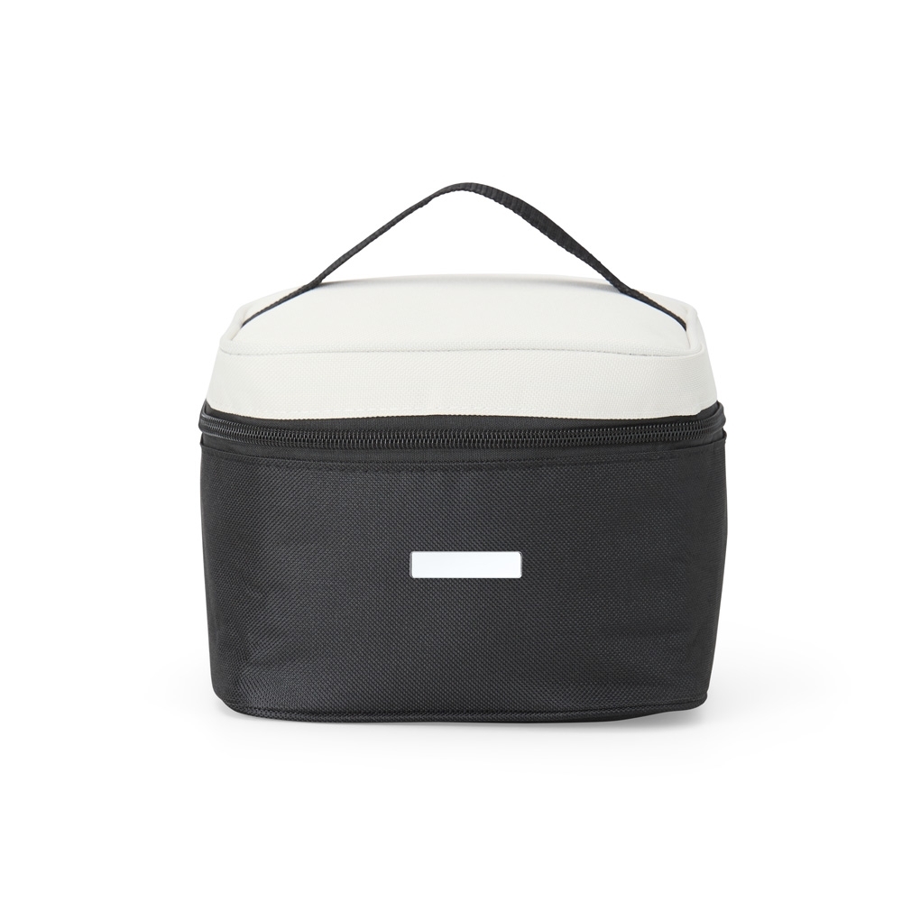 Bolsa térmica 5 litros de nylon na cor Preto / Branco, personalizada com a logo da empresa