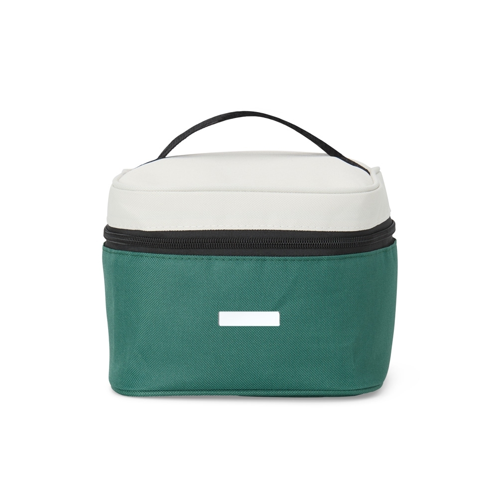 Bolsa térmica 5 litros de nylon personalizada com a logo da empresa, na cor verde / branco