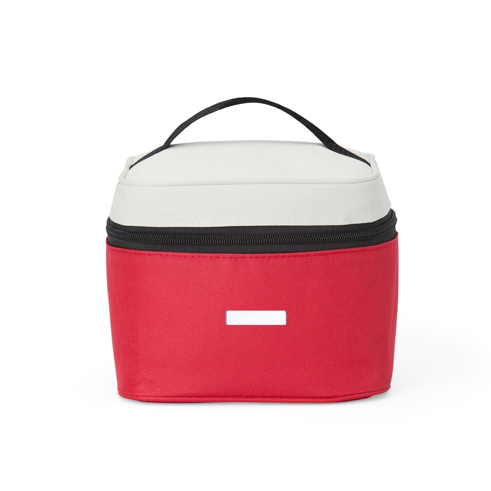 Bolsa térmica 5 litros de nylon personalizada com a logo da empresa, na cor vermelho / branco