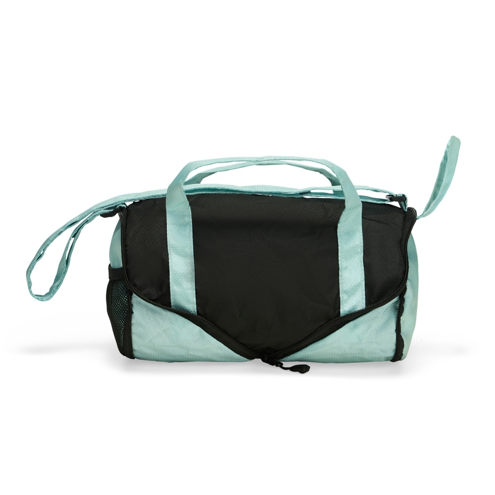 Bolsa dobrável poliéster 6 litros impermeável personalizada com a logo da empresa, na cor azul / preto