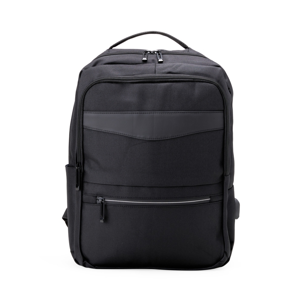 Mochila de nylon 22 litros para notebook com saída USB na cor Preto, personalizada com a logo da empresa
