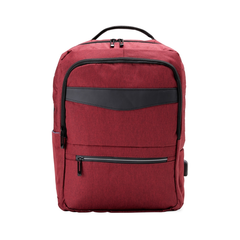 Mochila de nylon 22 litros para notebook com saída USB personalizada com a logo da empresa, na cor vermelho