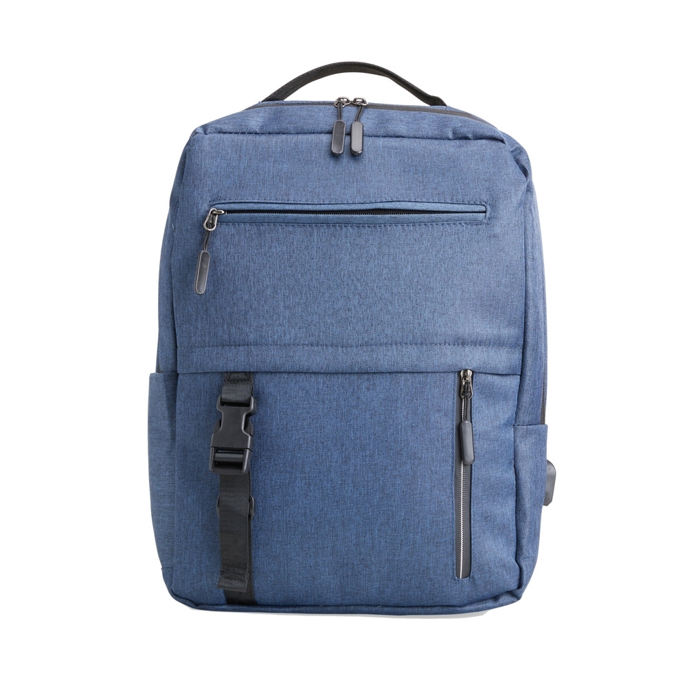 Mochila de nylon 23 litros para notebook com 3 compartimentos e USB personalizada com a logo da empresa