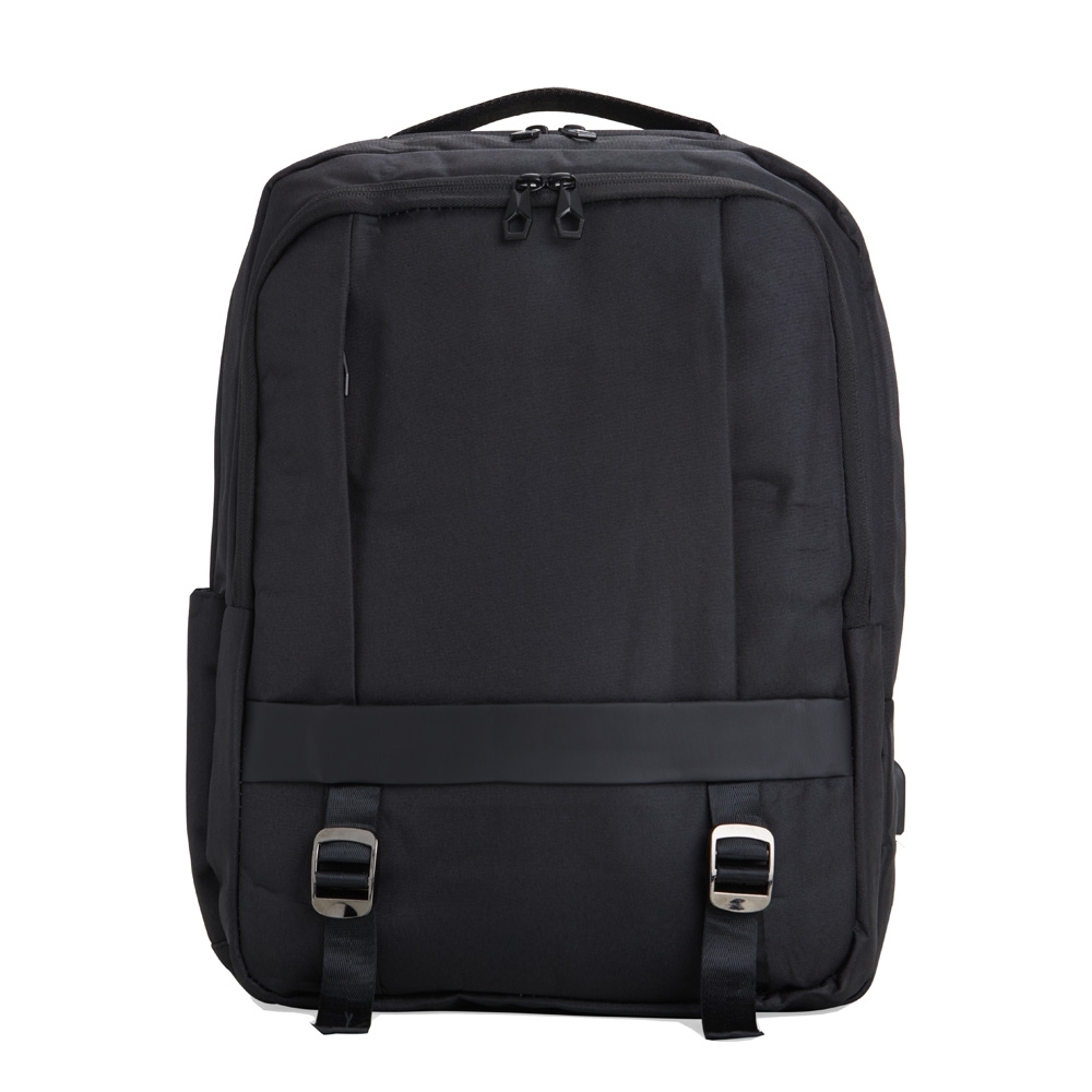 Mochila de nylon 20 litros para notebook com 3 compartimentos e USB na cor Preto, personalizada com a logo da empresa