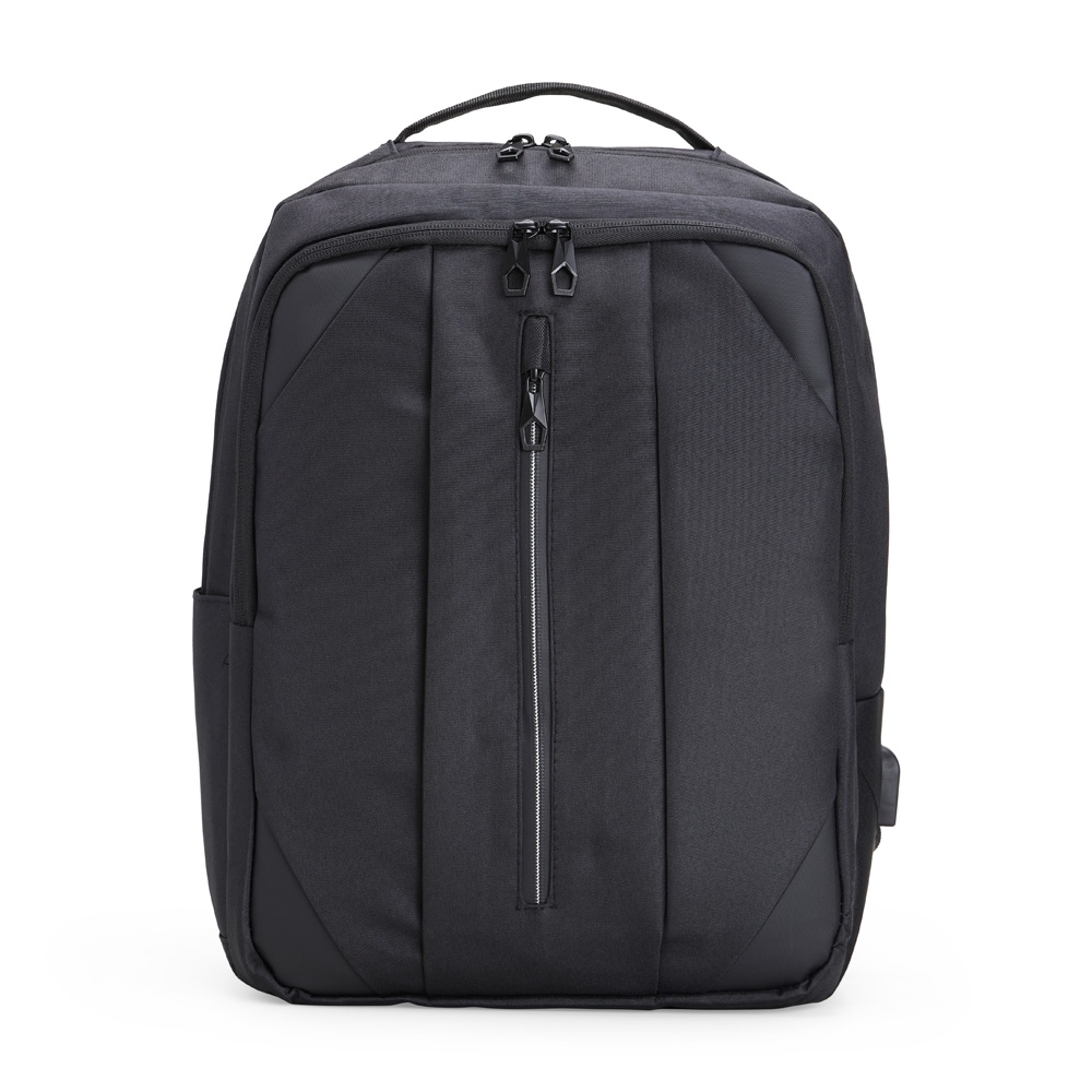Mochila de nylon 24 litros para notebook com saída USB na cor Preto, personalizada com a logo da empresa