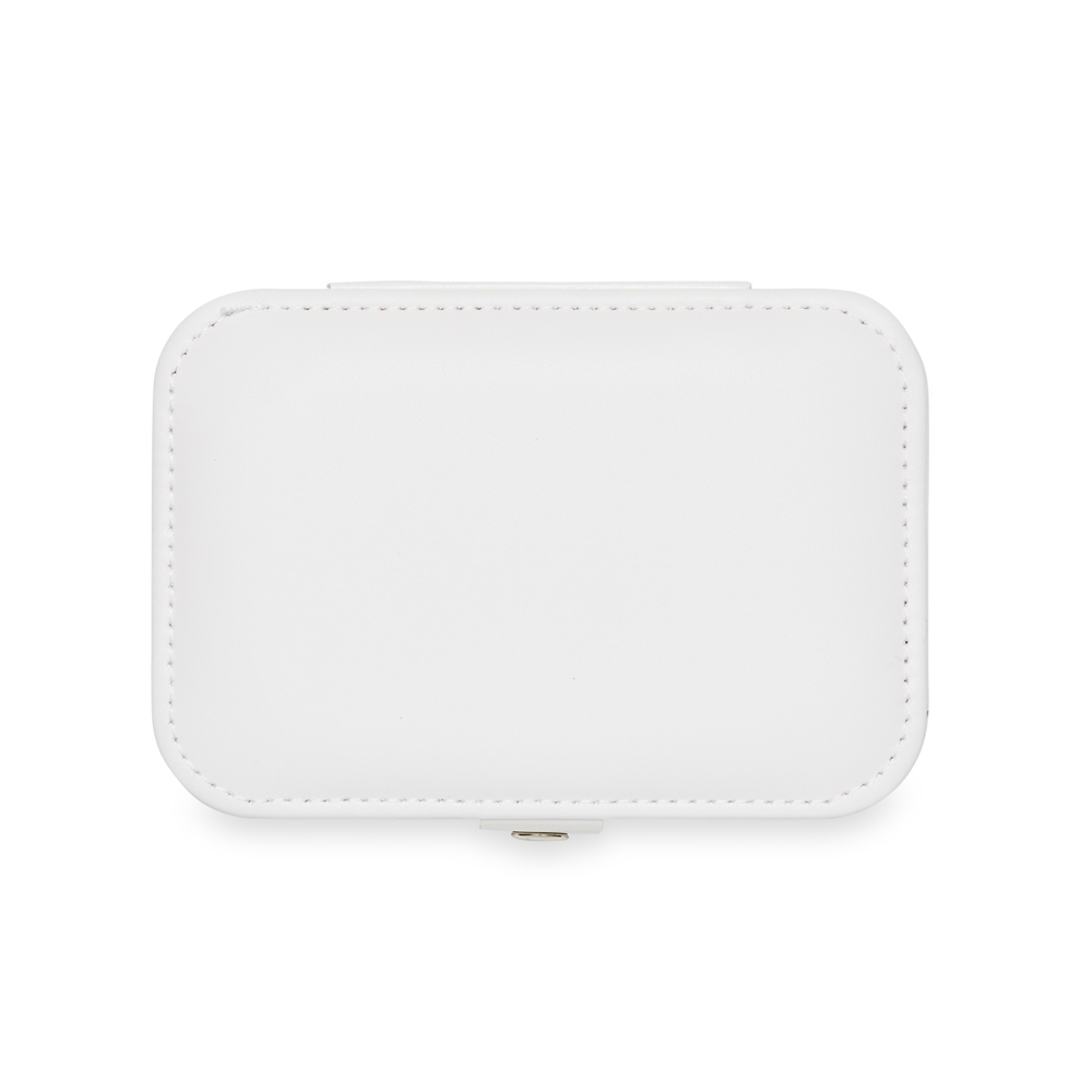 Porta-joias de couro sintético retangular com fecho de botão na cor Branco, personalizado com a logo da empresa