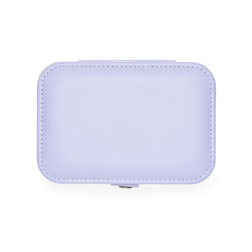 Porta-joias de couro sintético retangular com fecho de botão personalizado com a logo da empresa, na cor roxo