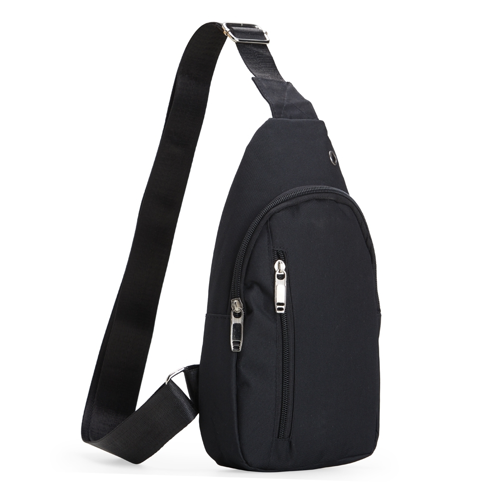 Bolsa de ombro com 2 compartimentos e alça transversal na cor Preto, personalizada com a logo da empresa