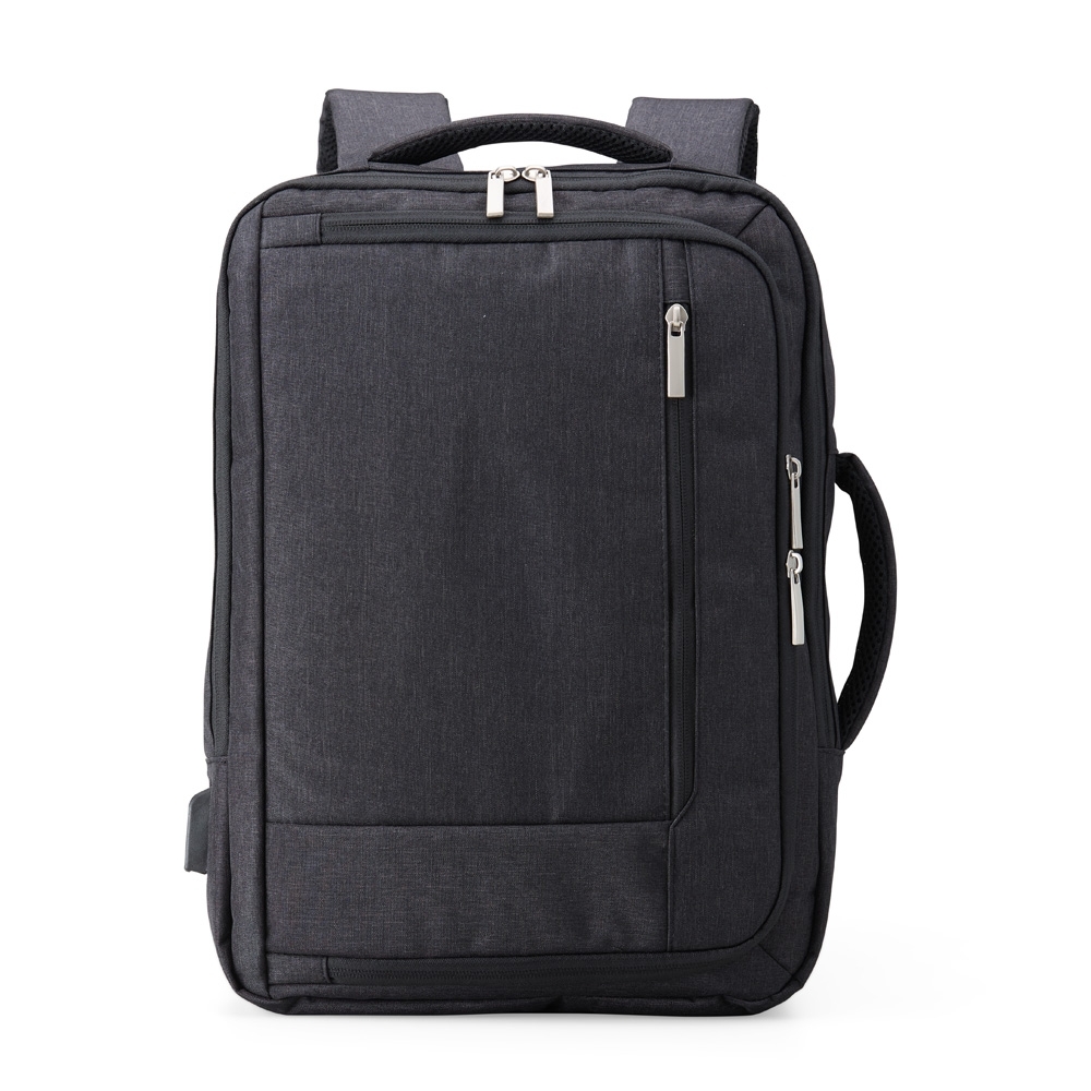 Mochila de poliéster 21 litros para notebook com saída USB na cor Preto, personalizada com a logo da empresa