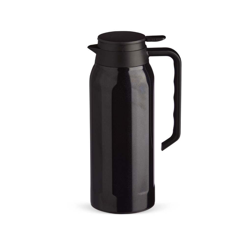 Garrafa térmica de 1,4 litro de inox com alça na cor Preto, personalizada com a logo da empresa
