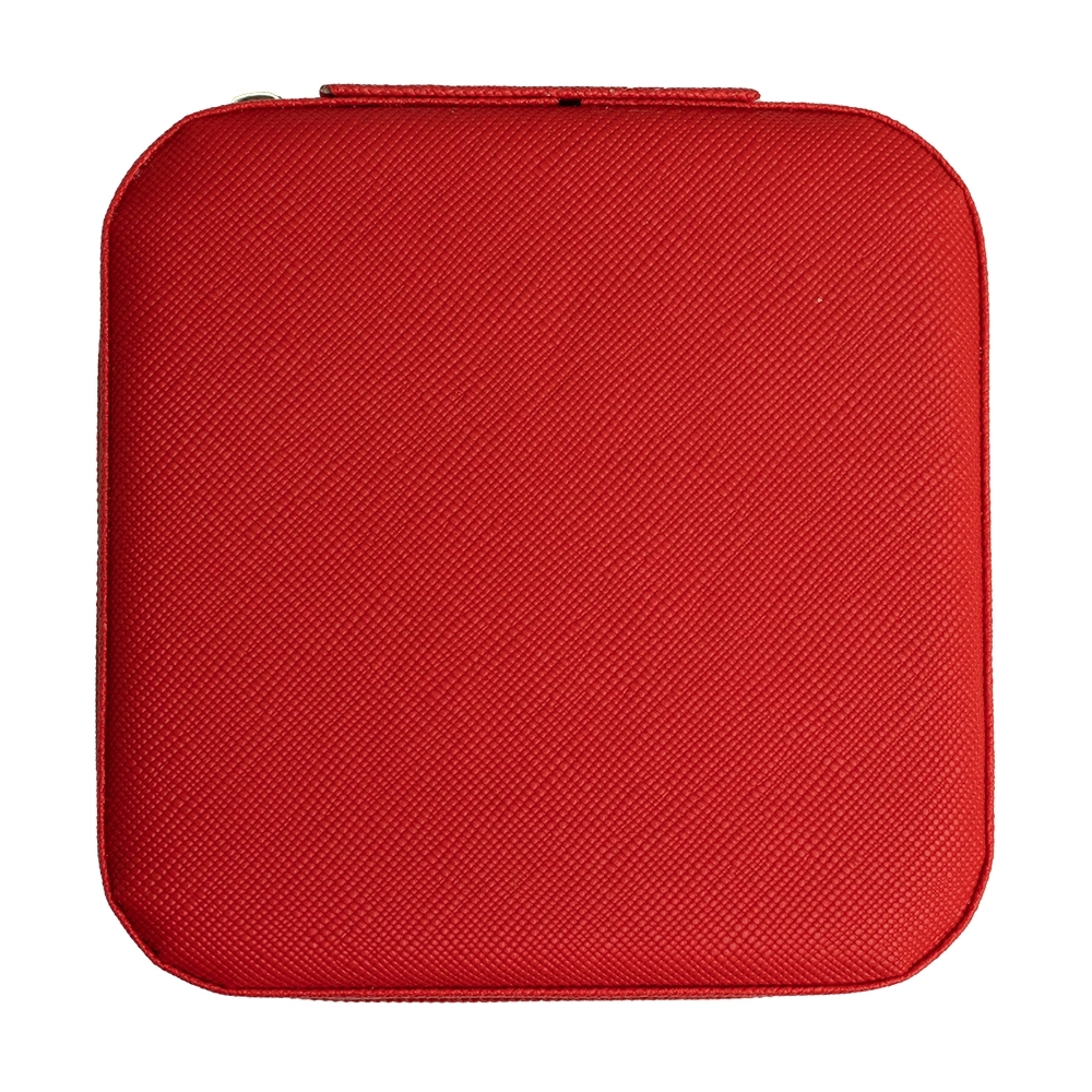 Porta-joias quadrado de couro sintético com ganchos personalizado com a logo da empresa, na cor vermelho