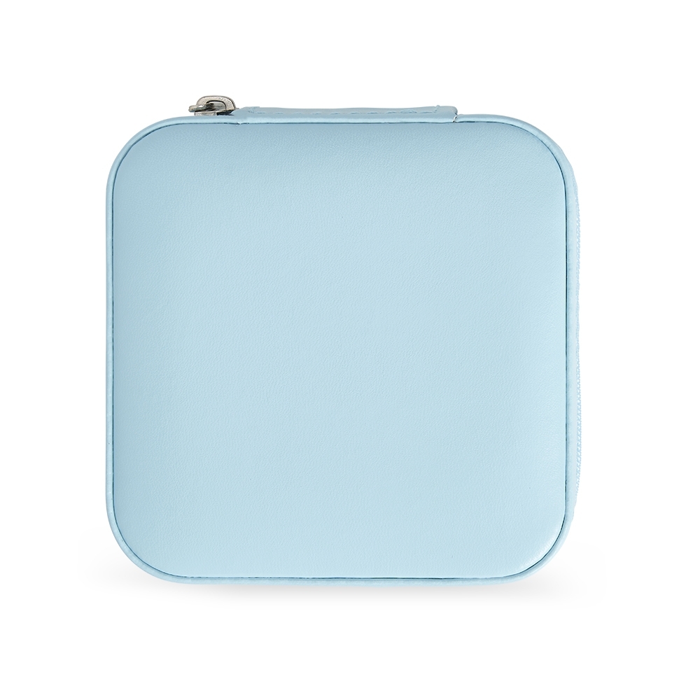 Porta-joias quadrado de couro sintético com ganchos modelo 2 personalizado com a logo da empresa, na cor azul claro