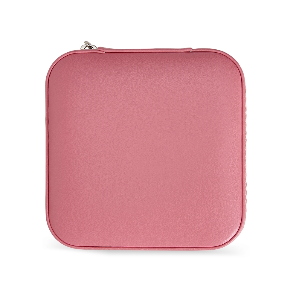 Porta-joias quadrado de couro sintético com ganchos modelo 2 personalizado com a logo da empresa, na cor rosa escuro