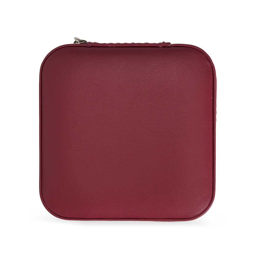 Porta-joias quadrado de couro sintético com ganchos modelo 2 personalizado com a logo da empresa, na cor vinho