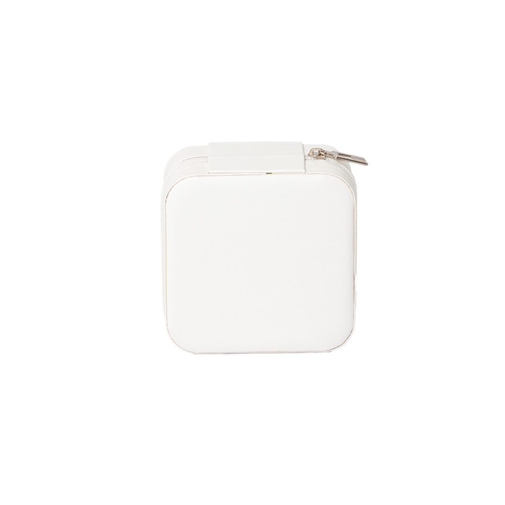 Porta-joias de couro sintético quadrado compacto com zíper personalizado com a logo da empresa, na cor branco