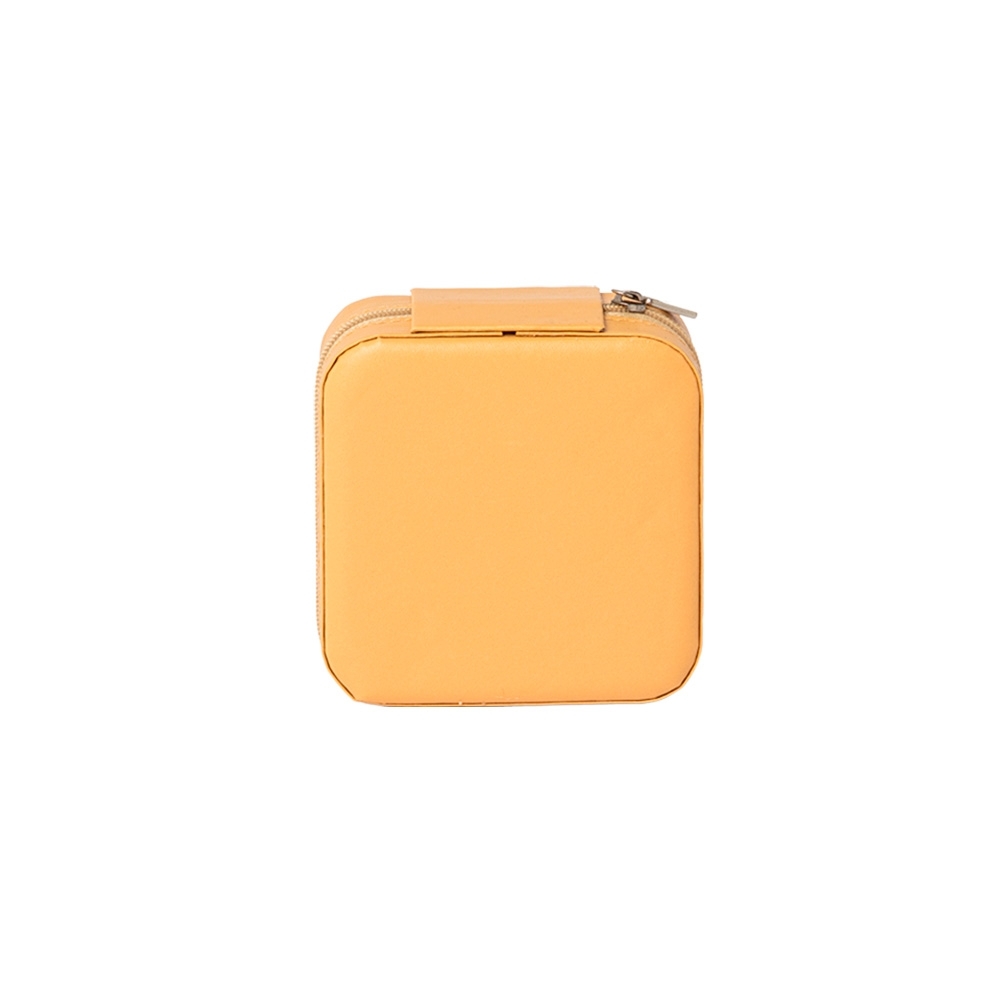 Porta-joias de couro sintético quadrado compacto com zíper personalizado com a logo da empresa, na cor bege
