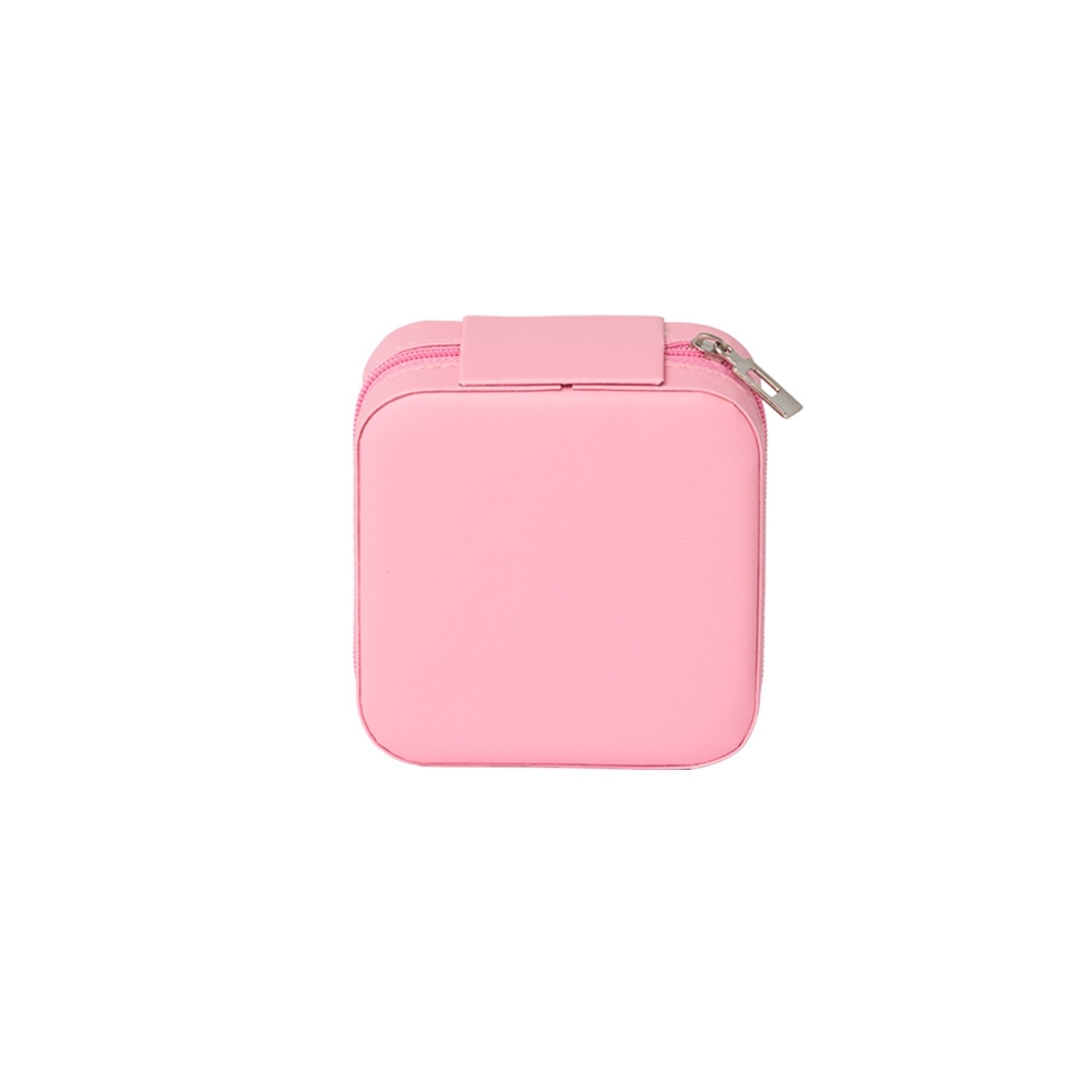 Porta-joias de couro sintético quadrado compacto com zíper personalizado com a logo da empresa, na cor rosa