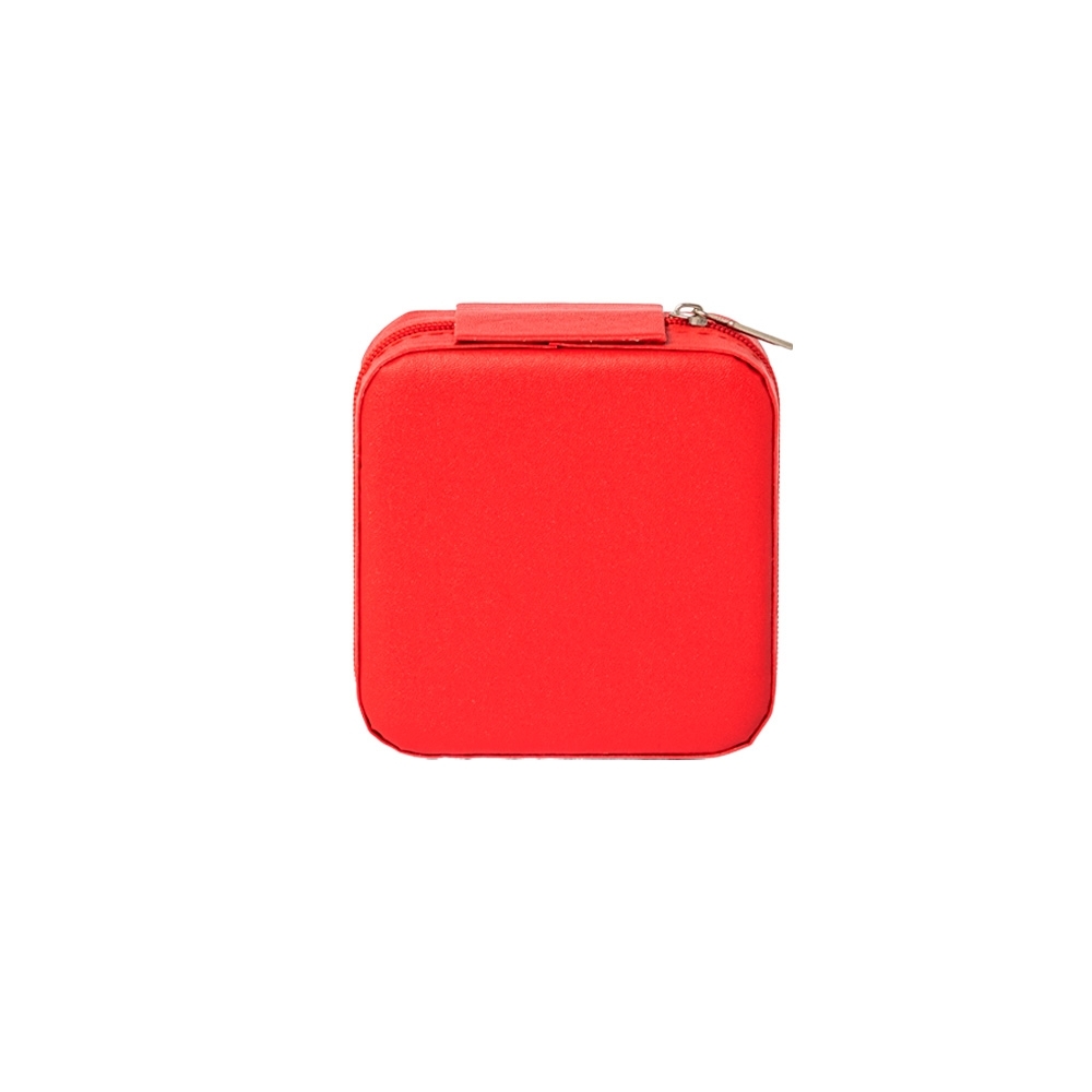 Porta-joias de couro sintético quadrado compacto com zíper personalizado com a logo da empresa, na cor vermelho