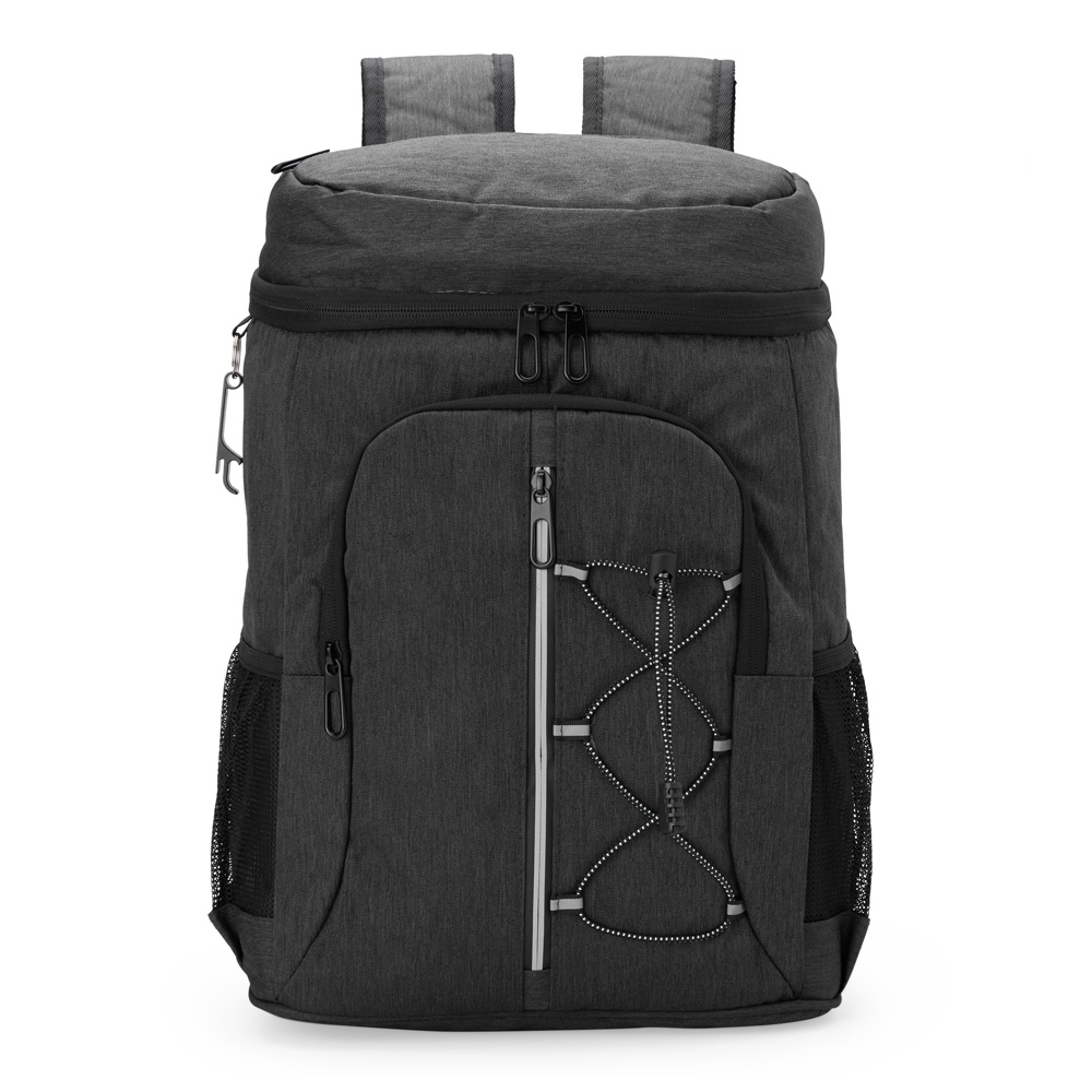 Bolsa térmica 30 litros com 4 compartimentos personalizada com a logo da empresa, na cor chumbo