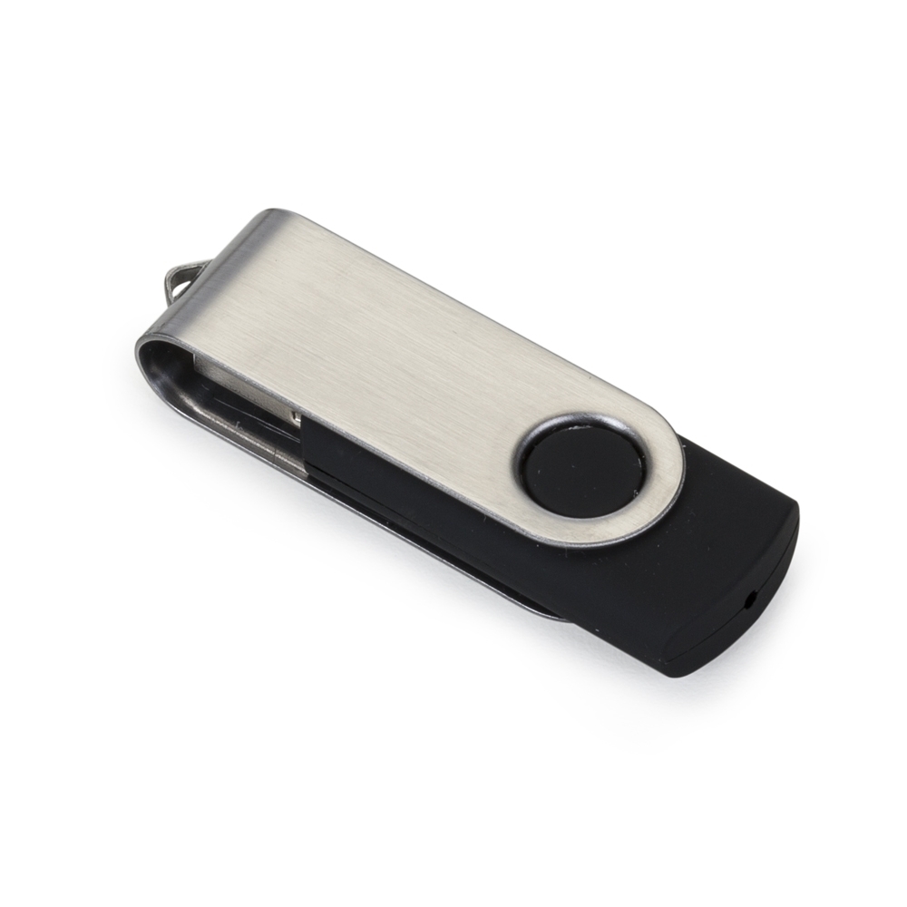 Pen drive sm 8 GB giratório na cor Preto / Prata, personalizado com a logo da empresa