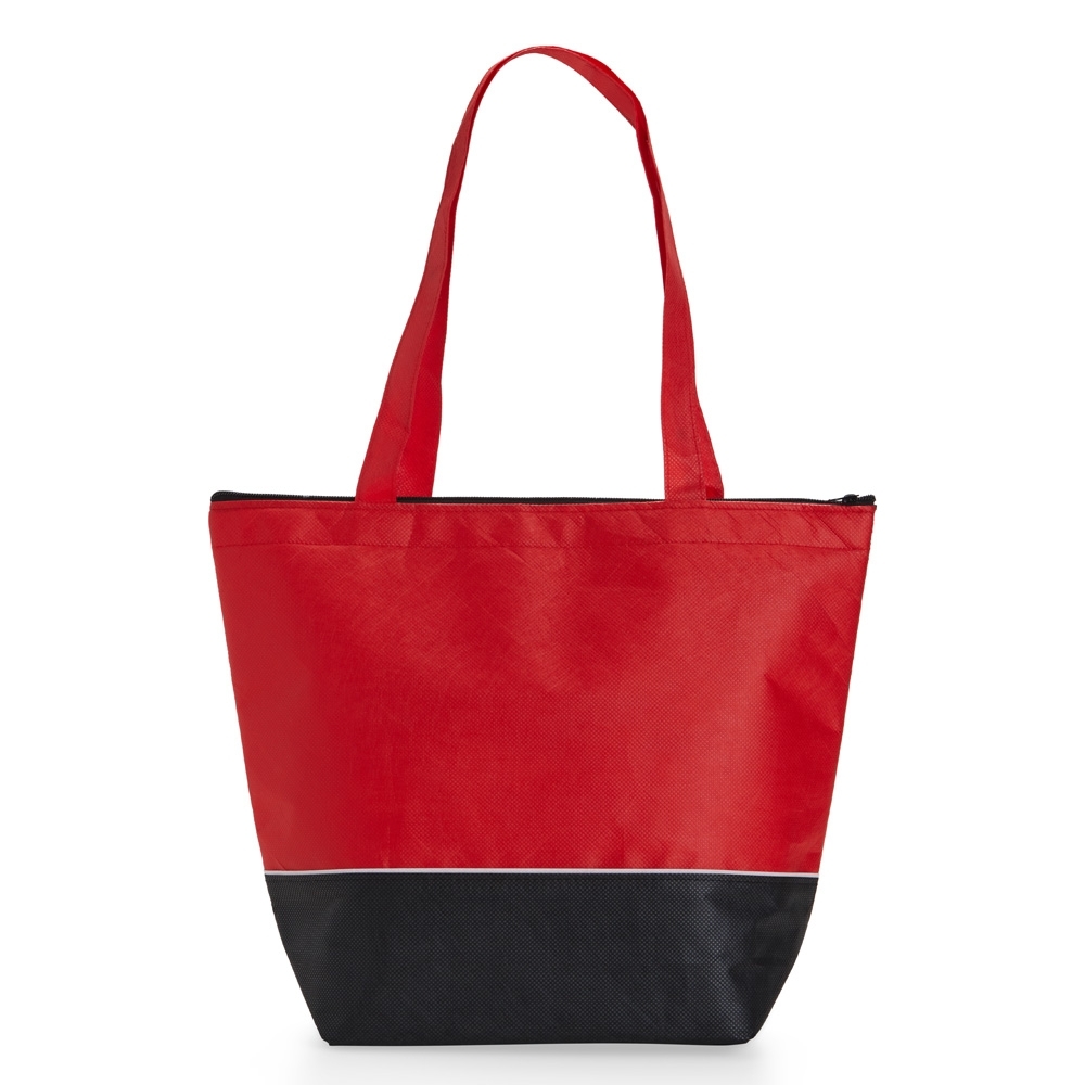 Sacola RPET térmica 10 litros personalizada com a logo da empresa, na cor vermelho / preto