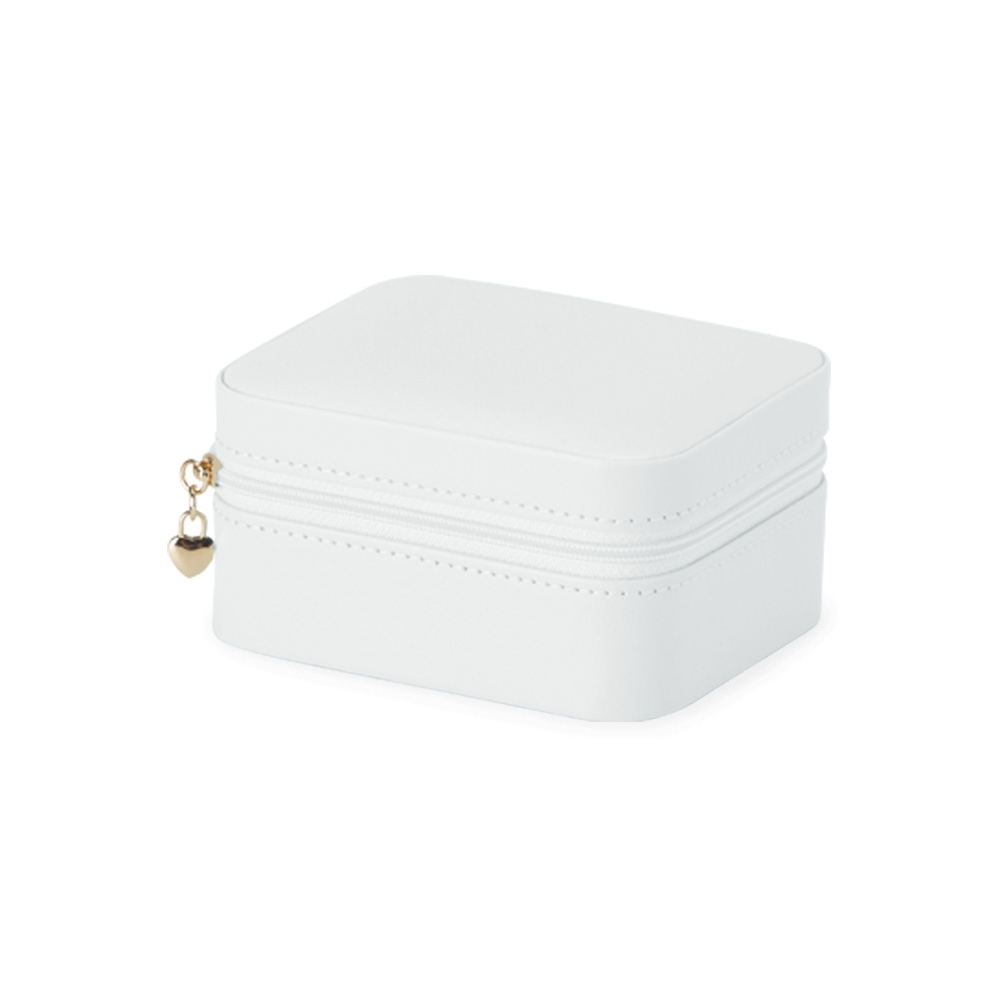Porta-joias de couro sintético retangular alto com zíper na cor Branco, personalizado com a logo da empresa