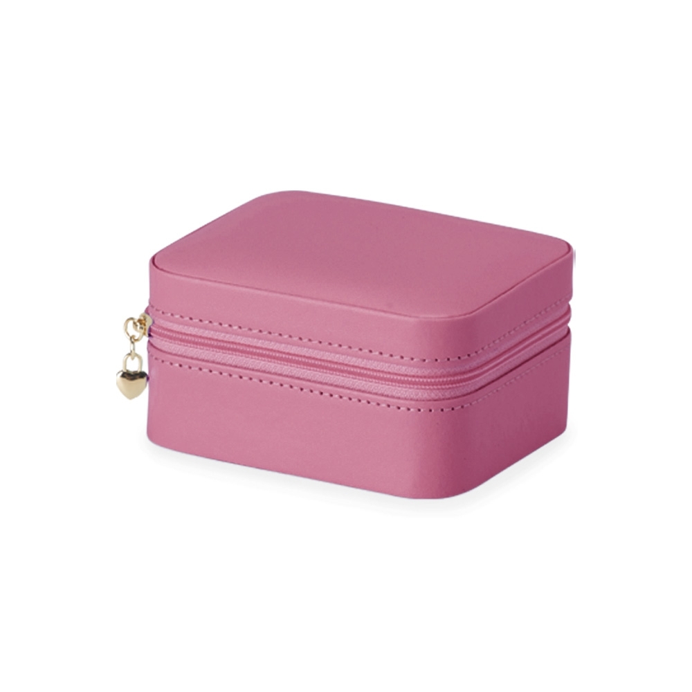 Porta-joias de couro sintético retangular alto com zíper personalizado com a logo da empresa, na cor pink