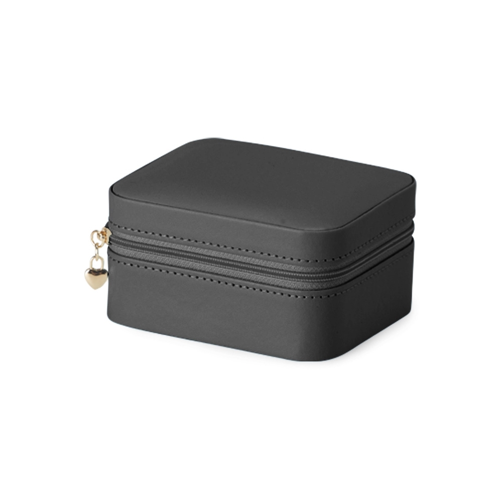 Porta-joias de couro sintético retangular alto com zíper na cor Preto, personalizado com a logo da empresa