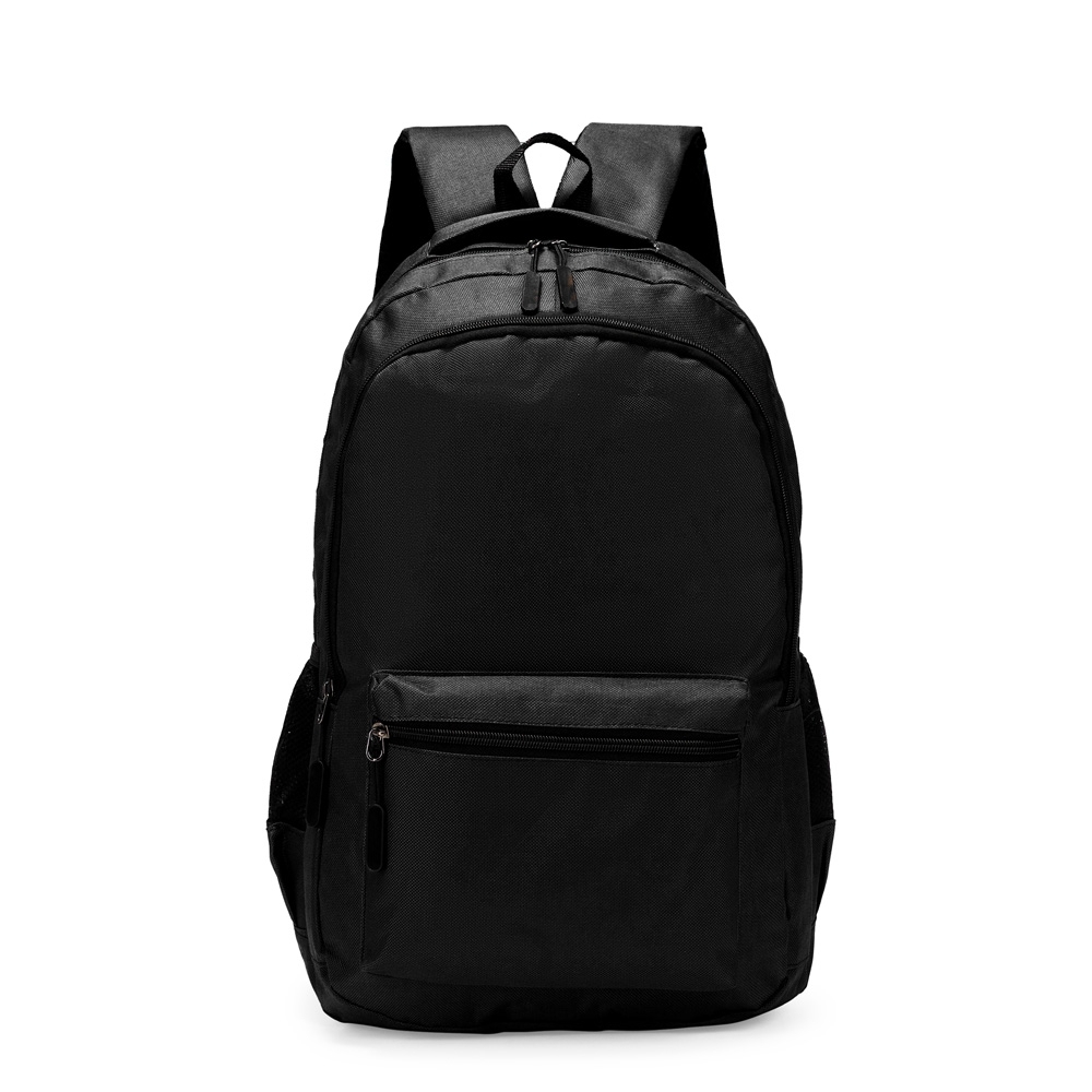 Mochila de poliéster 23 litros com 3 compartimentos e divisórias na cor Preto, personalizada com a logo da empresa