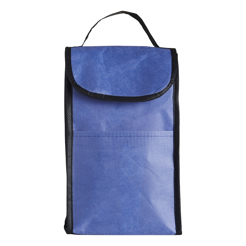 Bolsa térmica 4 litros de RPET com bolso frontal personalizada com a logo da empresa, na cor azul