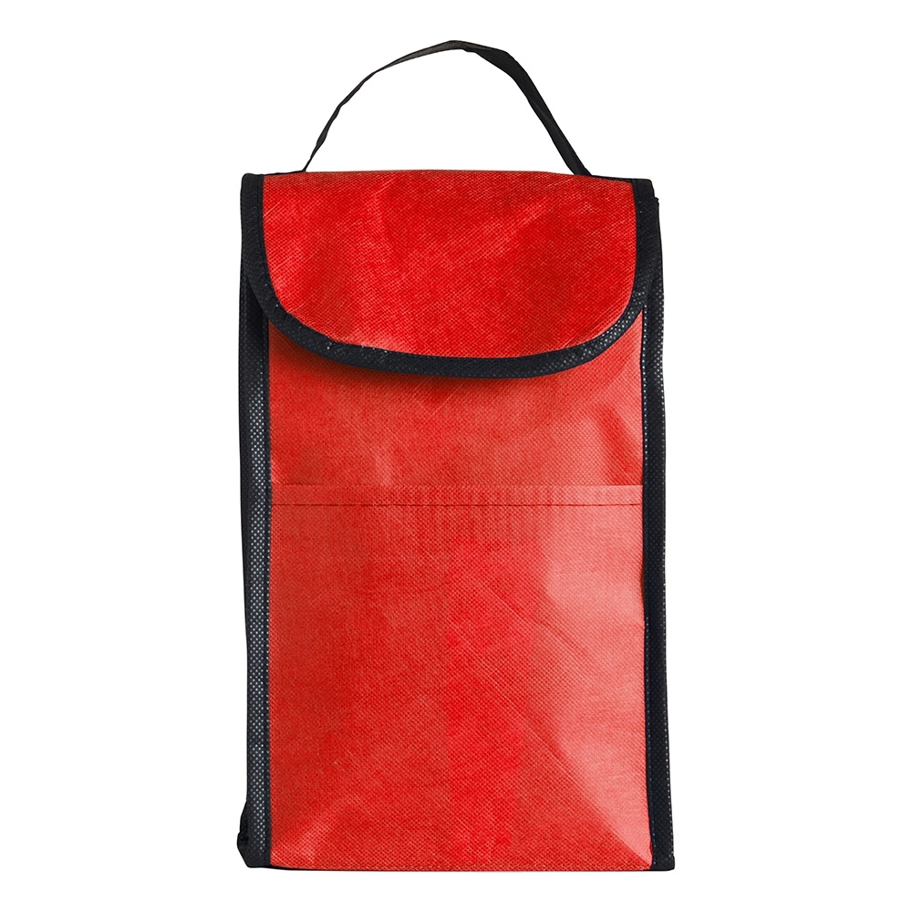 Bolsa térmica 4 litros de RPET com bolso frontal personalizada com a logo da empresa, na cor vermelho