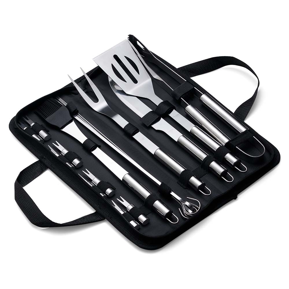 Kit churrasco 17 peças na cor Preto, personalizado com a logo da empresa