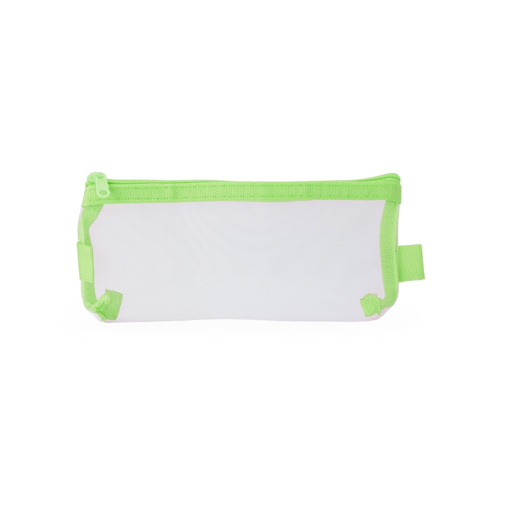 Estojo de nylon com zíper e duas alças personalizáveis personalizado com a logo da empresa, na cor verde