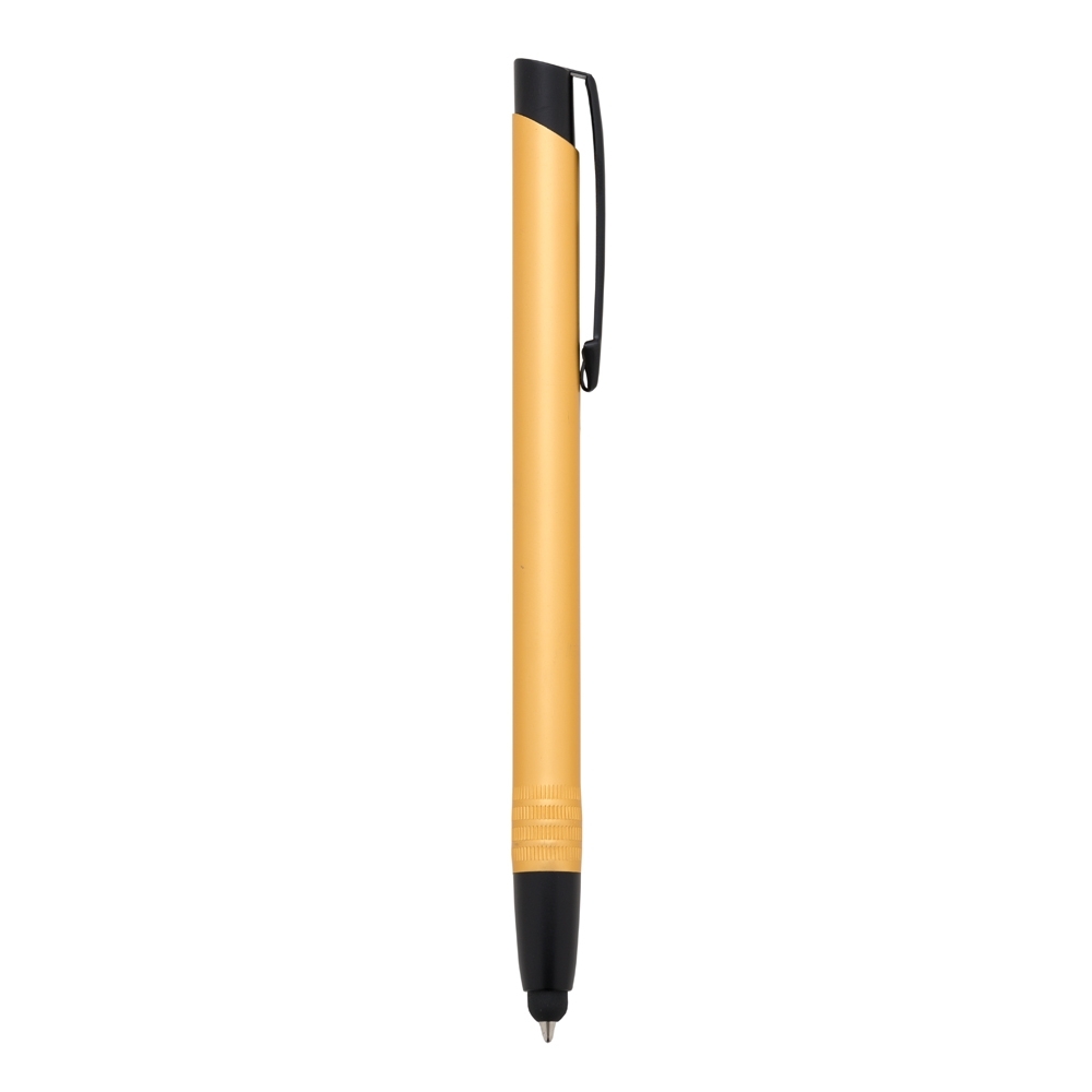 Caneta de metal touch fosca com topo inclinado personalizada com a logo da empresa, na cor dourado / prata