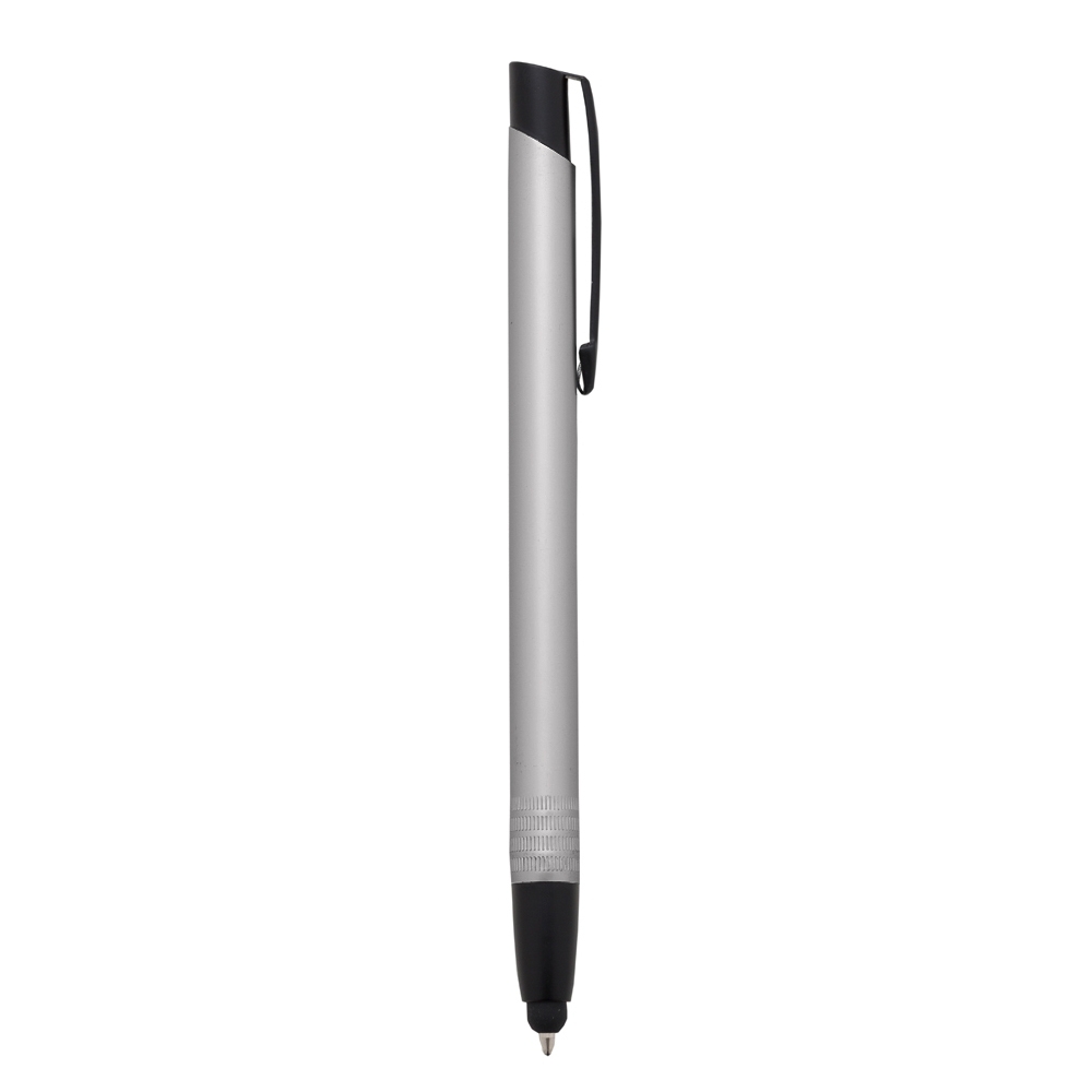 Caneta de metal touch fosca com topo inclinado na cor Prata, personalizada com a logo da empresa