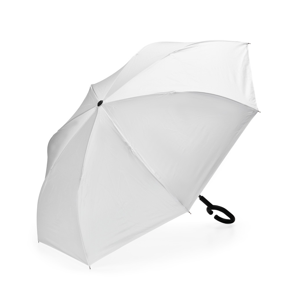Guarda-chuva invertido personalizado com a logo da empresa, na cor branco