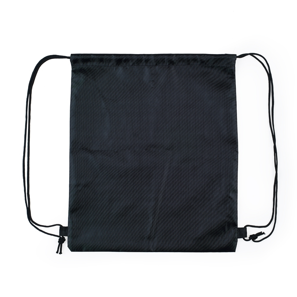Sacochila em poliéster na cor Preto, personalizada com a logo da empresa